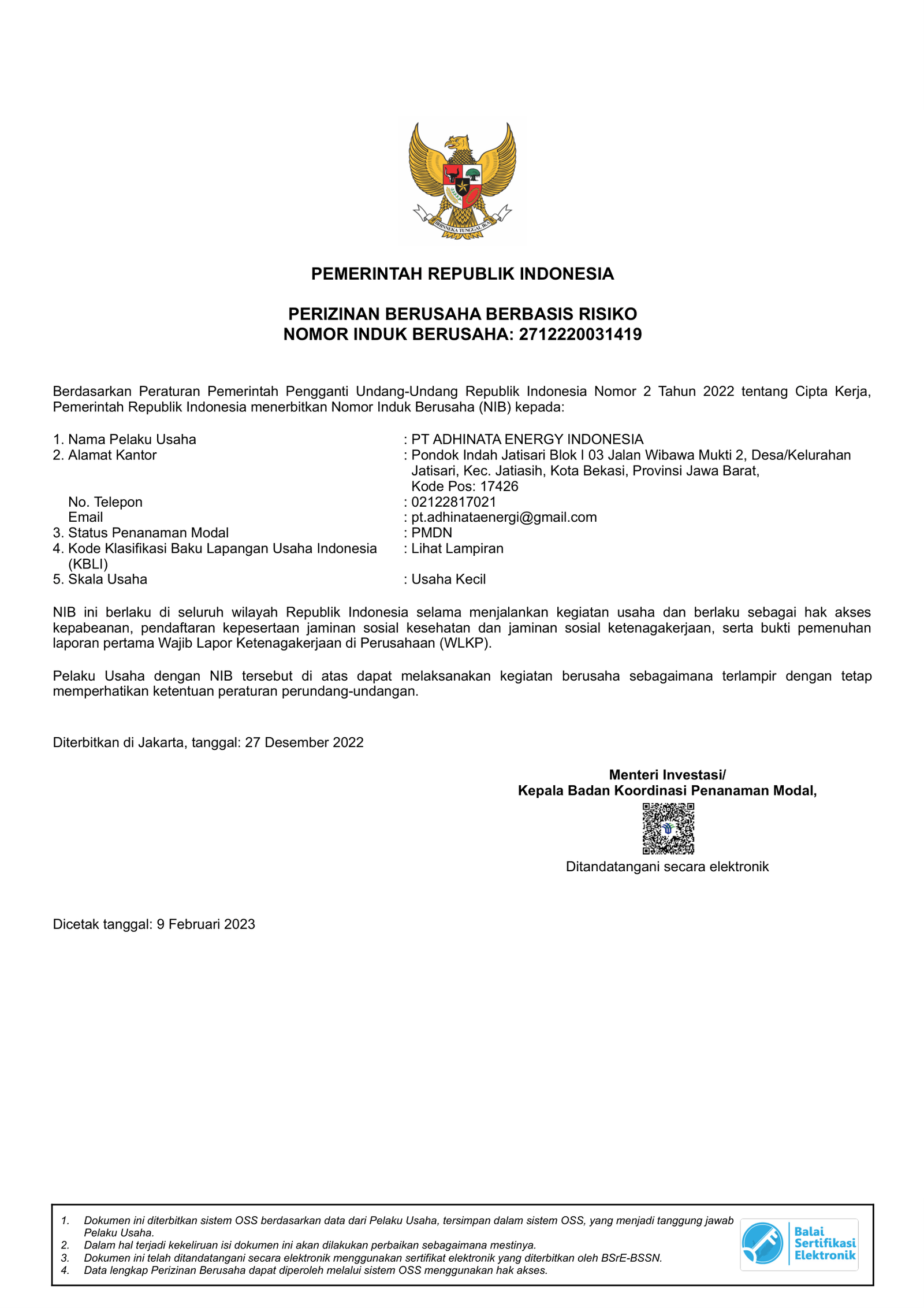 Dokumen Legalitas NIB