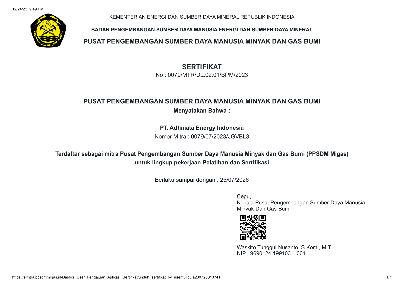 Sertifikat PPSDM Migas